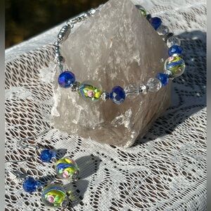 Bracelet & Earring Set Lamp work glass and silver plated findings